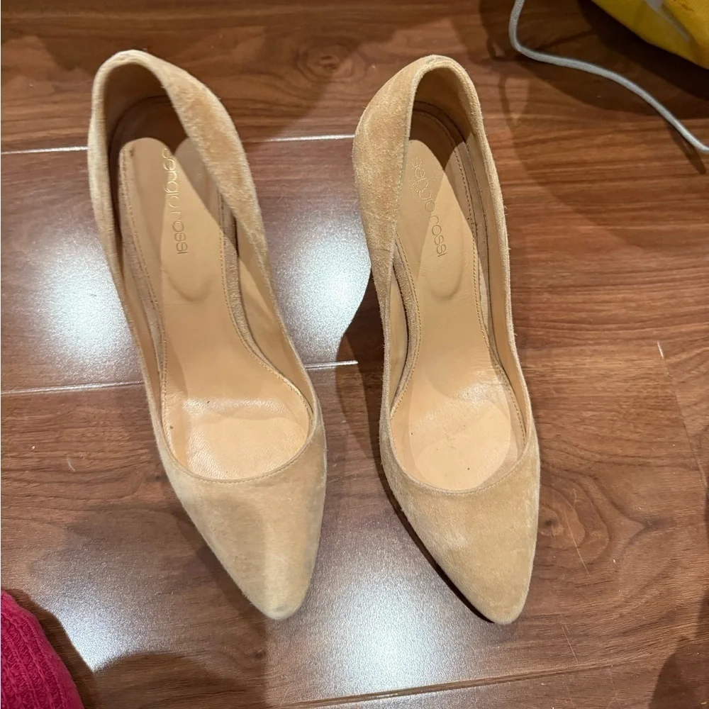 Sergio Rossi / suede Scarlett Pump block heel beige tan 40 10